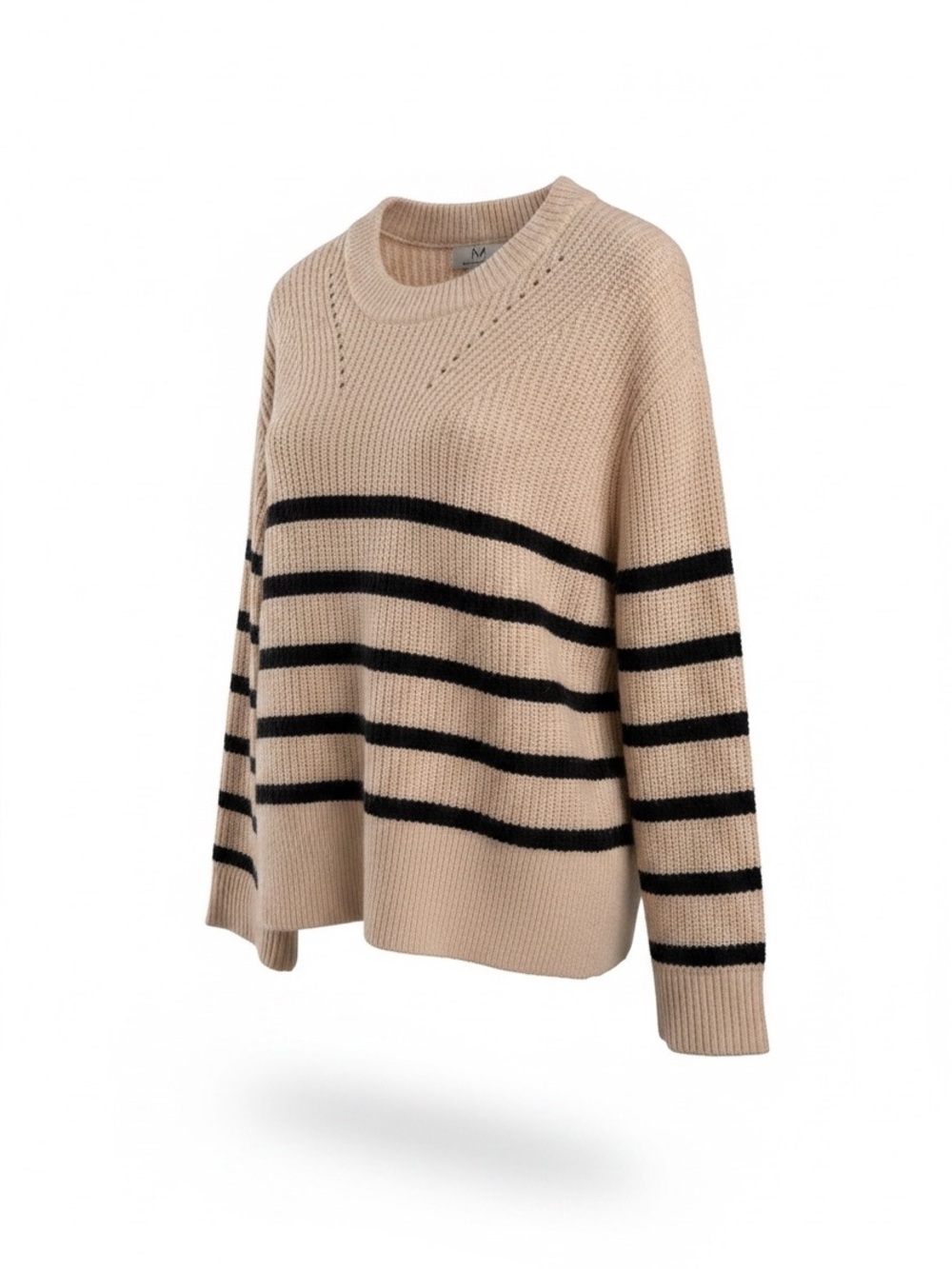 Magaschoni Women's Beige Striped Crewneck Lose Fit Pullover Knit Sweater Medium